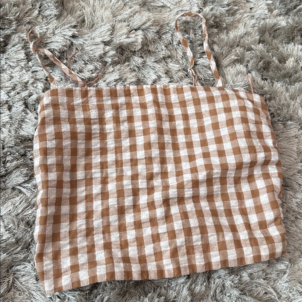 Brown Gingham Linen Two-Piece Set – Cami & Shorts - Picture 4 of 5